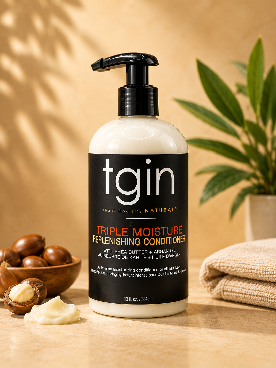 "TGIN" Après-shampoing hydratant au beurre de karité & huile d’argan – 384 ml